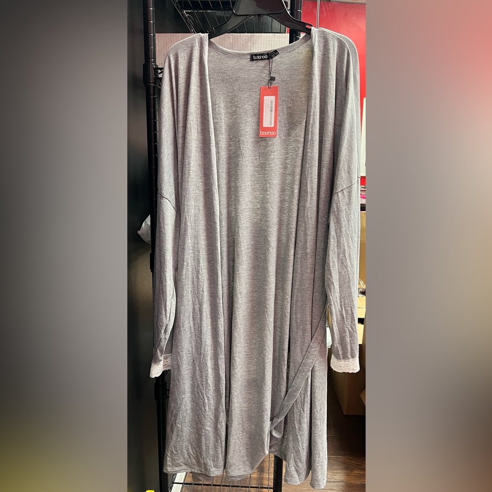 PLUS LACE TRIM JERSEY DRESSING GOWN